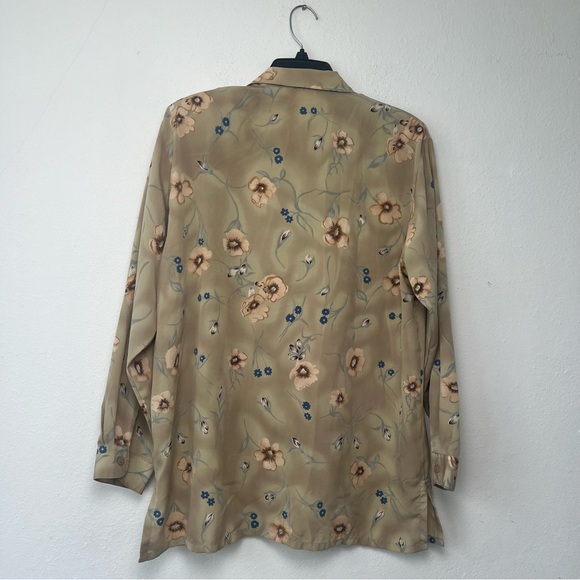 Naji Ahdoot Women Top Light Olive Floral Button-Up Blouse Long Sleeve Size XL - Picture 12 of 14
